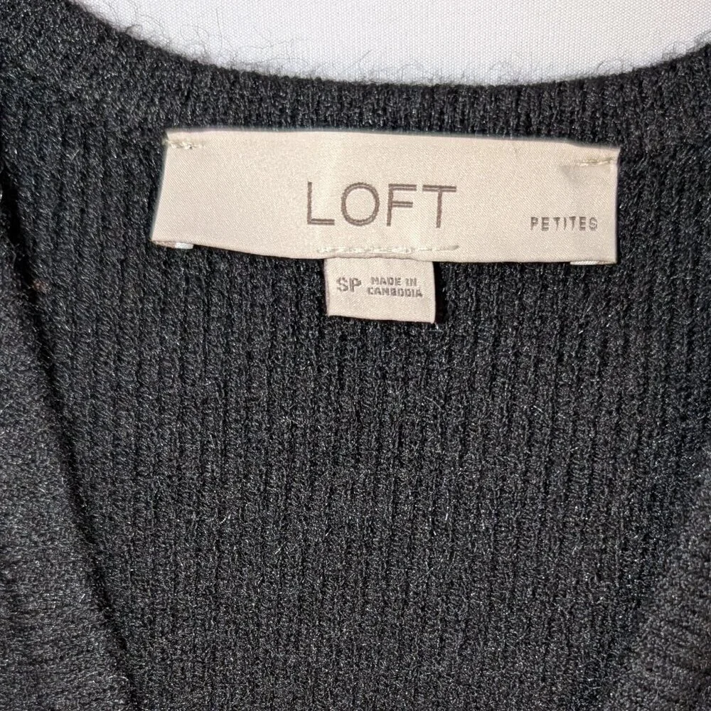 LOFT | 2025 Ribbed Double Button Sweater Jacket in Black | Size Small Petite